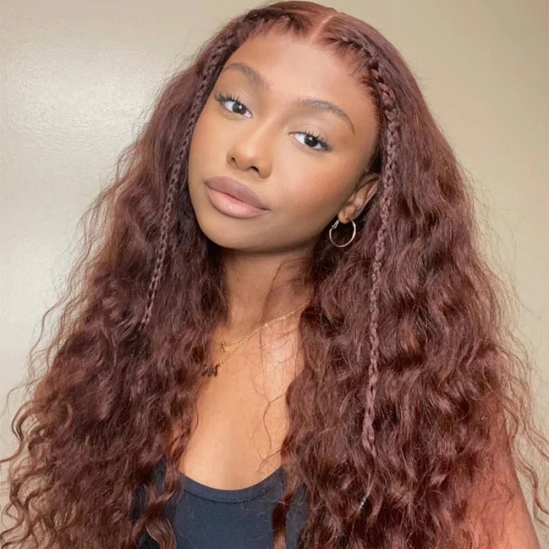 10″ – 40″ Chocolate Brown Water Wave Human Hair Lace Front Wig