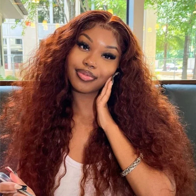 10″ – 40″ Chocolate Brown Water Wave Human Hair Lace Front Wig