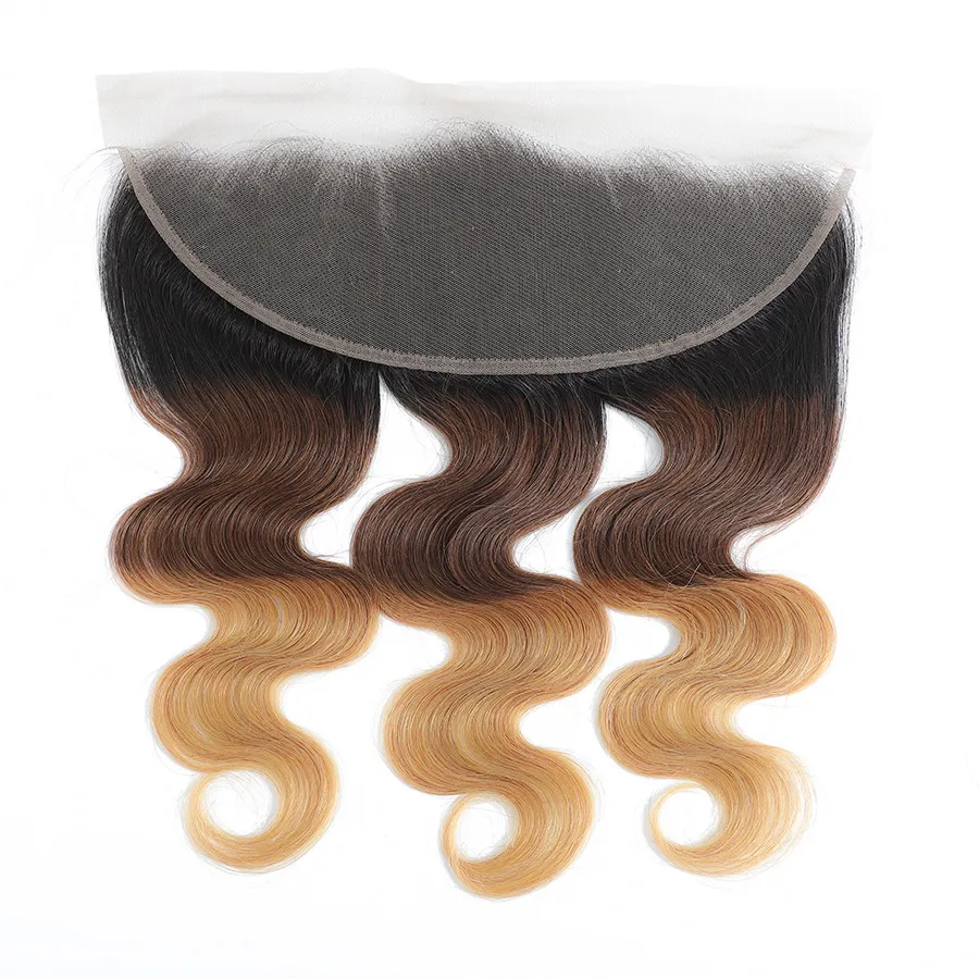10″ – 20″ #1B/4/27 Color Body Wave Human Hair 13*4 Lace Frontal with Pre Plucked Natural Hairline