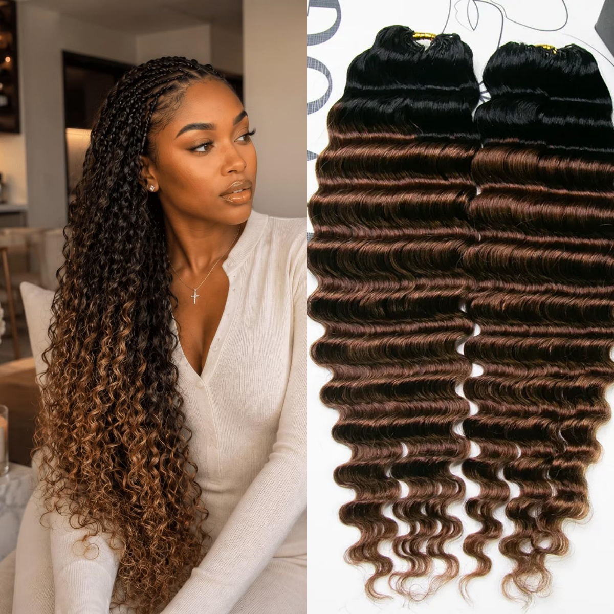 14″ – 24″ #1B/30 Deep Wave Human Hair Crochet Hair