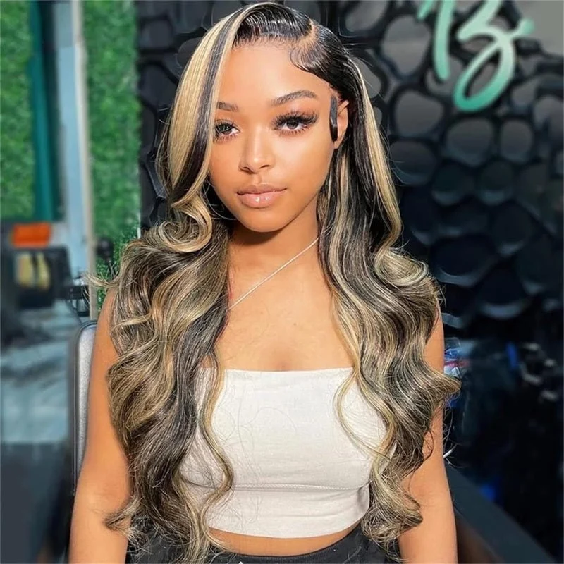 10″ – 40″ Highlight Color Body Wave Human Hair Lace Front Wig