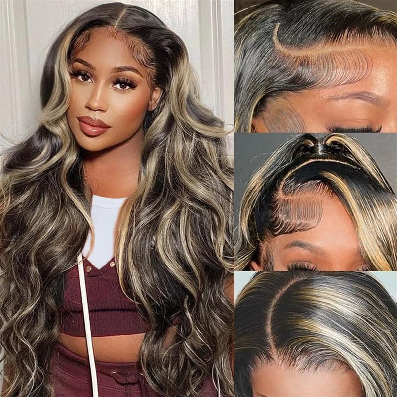 10″ – 40″ Highlight Color Body Wave Human Hair Lace Front Wig