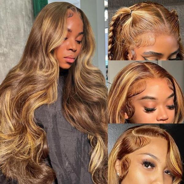 10″ – 40″ Highlight Color Body Wave Human Hair Lace Front Wig