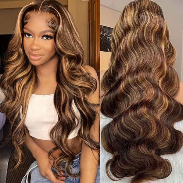 10″ – 40″ Highlight Color Body Wave Human Hair Lace Front Wig