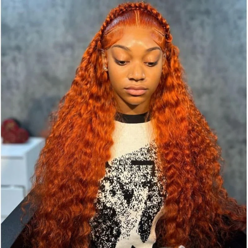 10″ – 40″ Ginger Color Water Wave Human Hair Lace Front Wig
