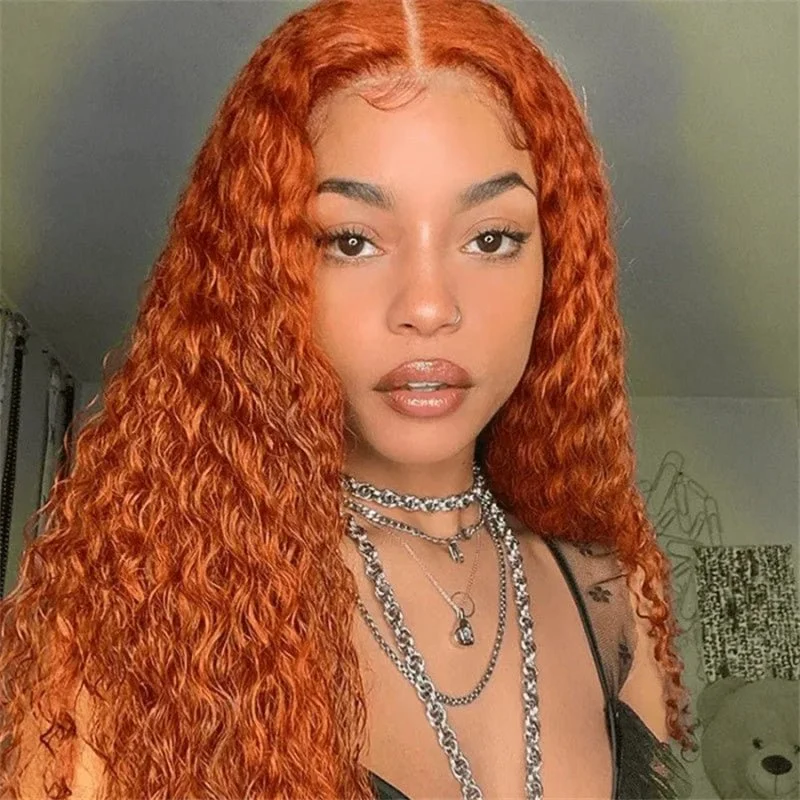 10″ – 40″ Ginger Color Water Wave Human Hair Lace Front Wig