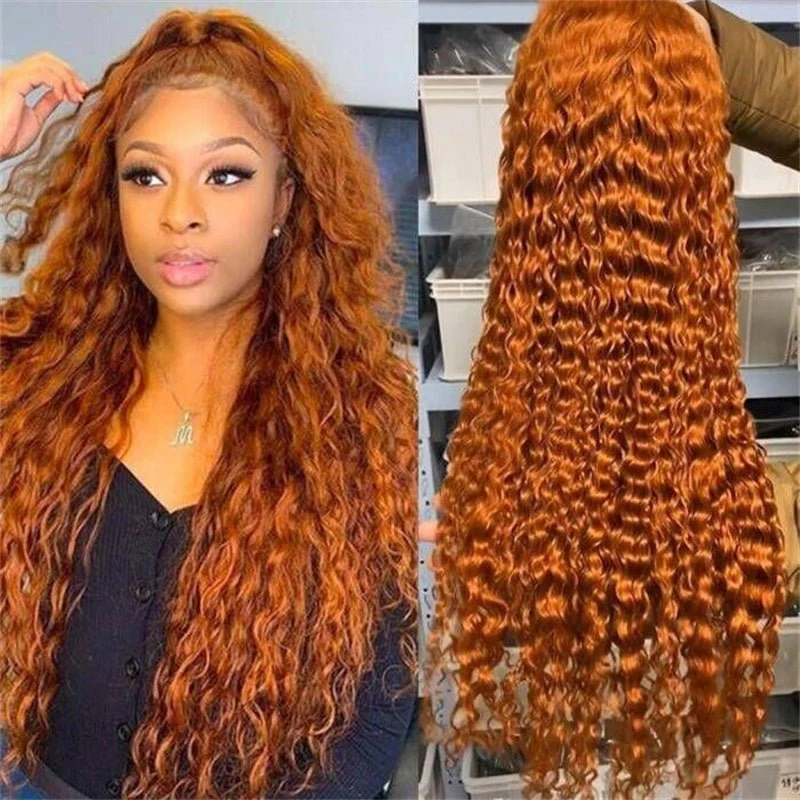 10″ – 40″ Ginger Color Water Wave Human Hair Lace Front Wig