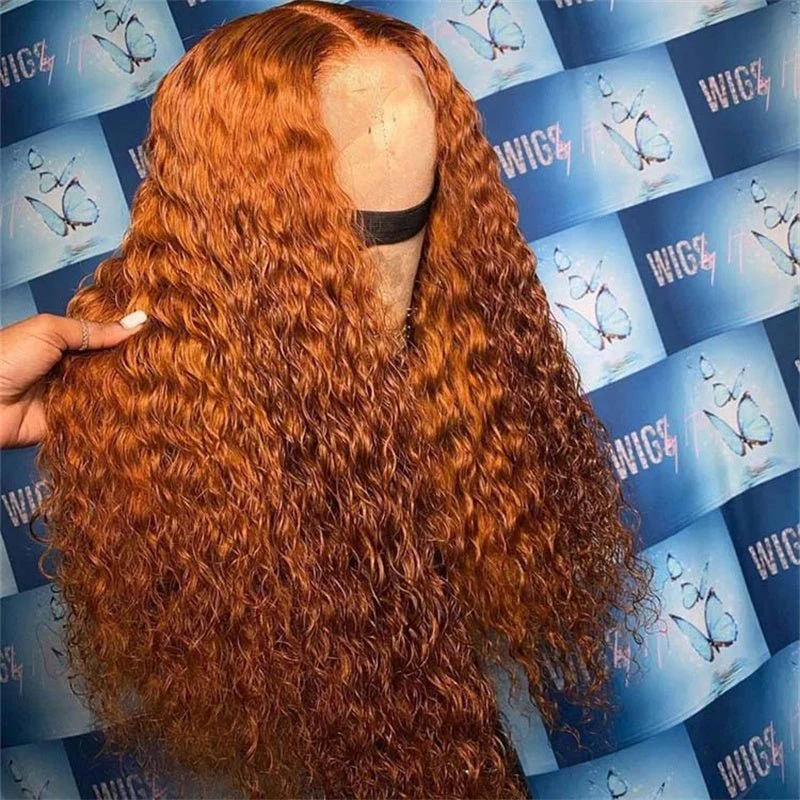 10″ – 40″ Ginger Color Water Wave Human Hair Lace Front Wig