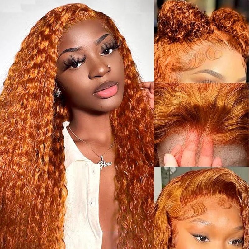10″ – 40″ Ginger Color Water Wave Human Hair Lace Front Wig
