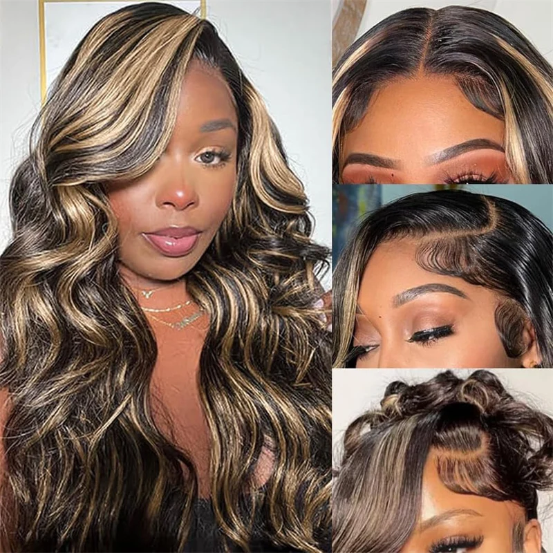 10″ – 40″ Highlight Color Body Wave Human Hair Lace Front Wig