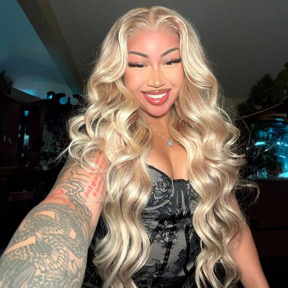 10″ – 40″ Ash Blonde Color Body Wave Human Hair Lace Front Wig