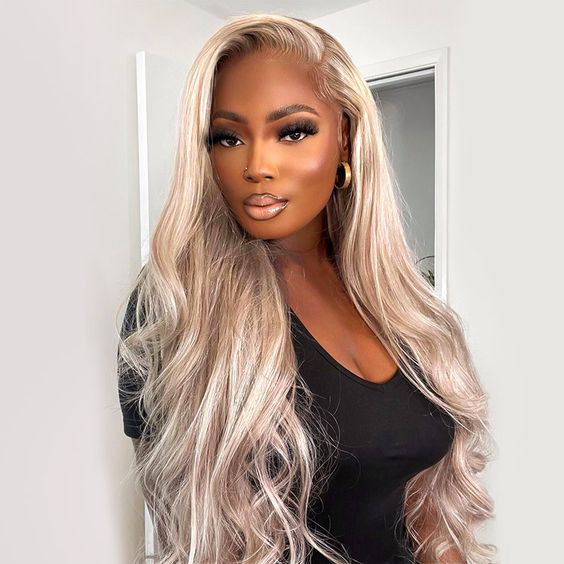 10″ – 40″ Ash Blonde Color Body Wave Human Hair Lace Front Wig