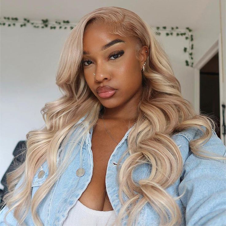 10″ – 40″ Ash Blonde Color Body Wave Human Hair Lace Front Wig