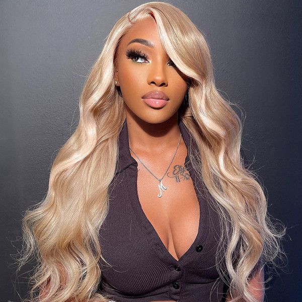 10″ – 40″ Ash Blonde Color Body Wave Human Hair Lace Front Wig