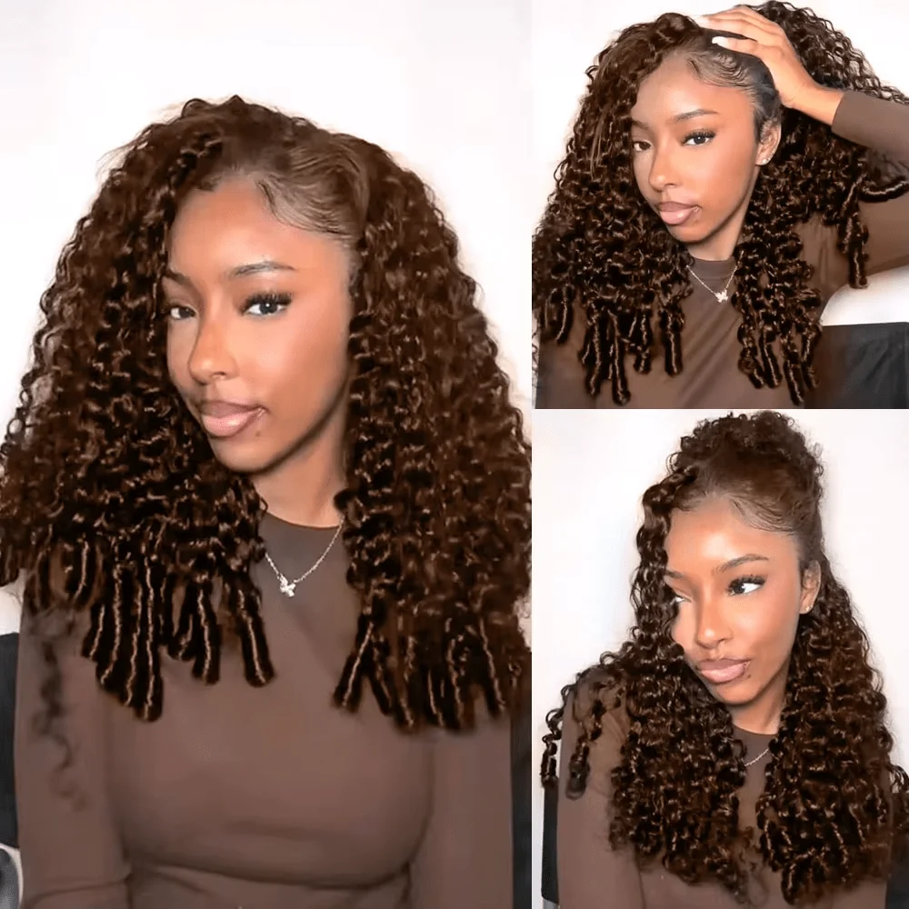 10″ – 40″ Chocolate Brown Burmese Curly Human Hair Lace Front Wig