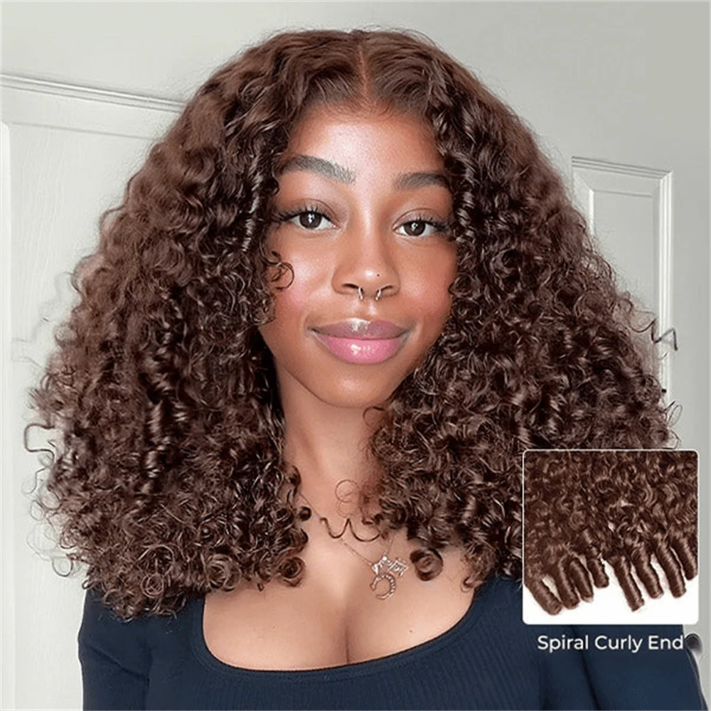 10″ – 40″ Chocolate Brown Burmese Curly Human Hair Lace Front Wig
