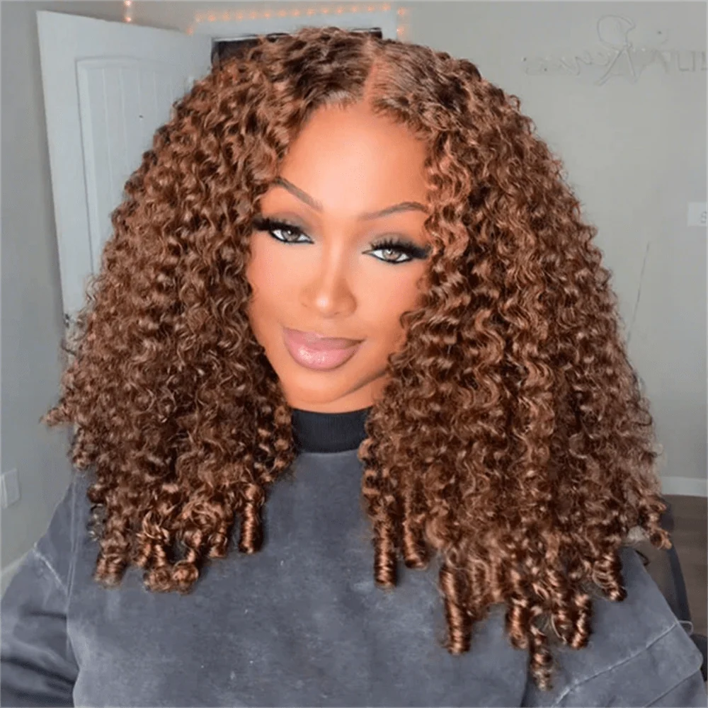 10″ – 40″ Chocolate Brown Burmese Curly Human Hair Lace Front Wig