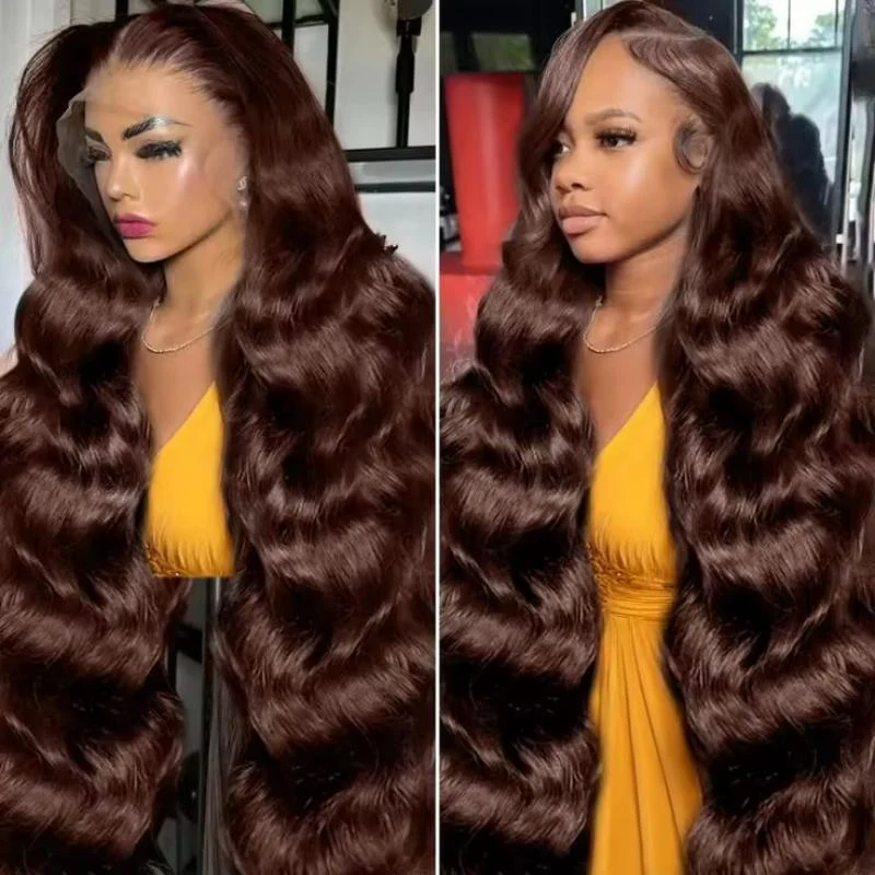 10″ – 40″ Chocolate Brown Body Wave Human Hair Lace Front Wig