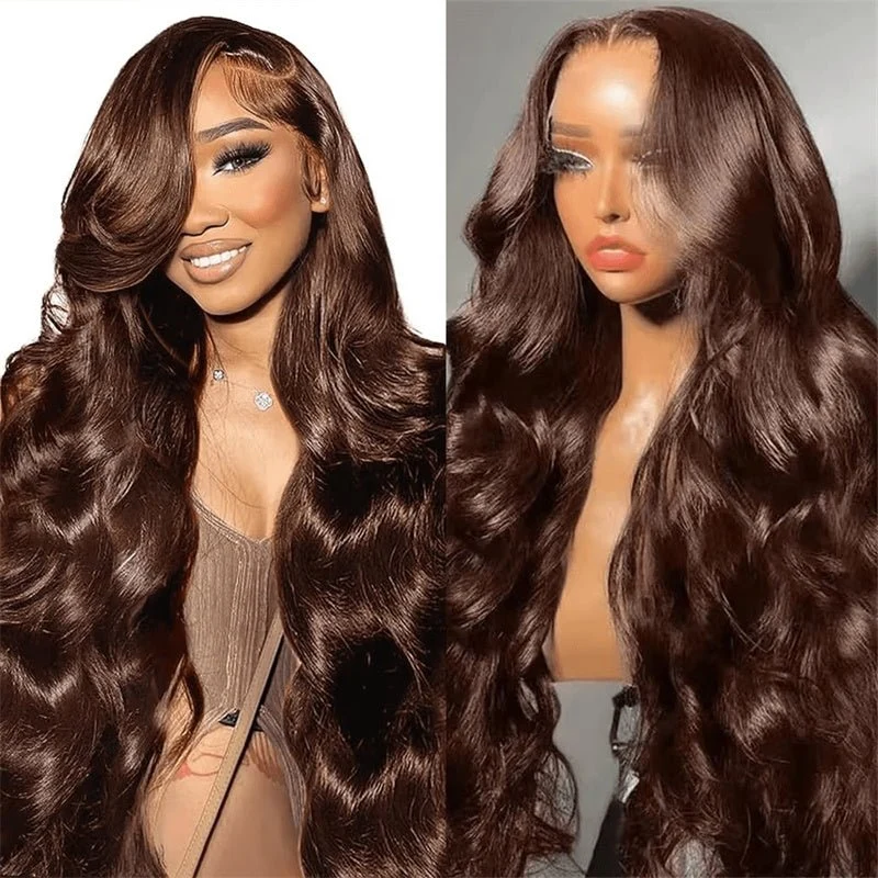 10″ – 40″ Chocolate Brown Body Wave Human Hair Lace Front Wig