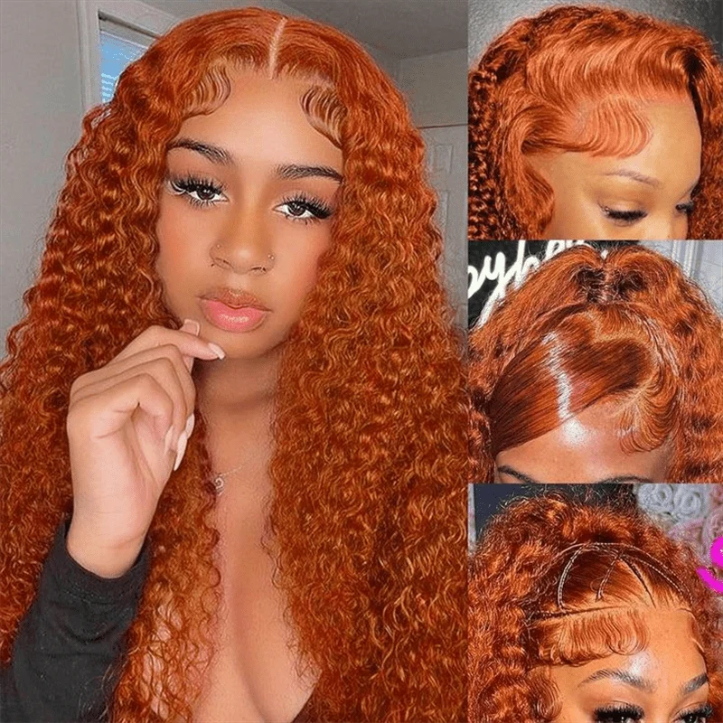 10″ – 40″ Ginger Color Deep Wave Human Hair Lace Front Wig