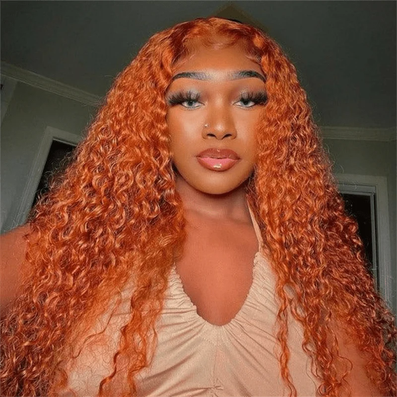 10″ – 40″ Ginger Color Deep Wave Human Hair Lace Front Wig