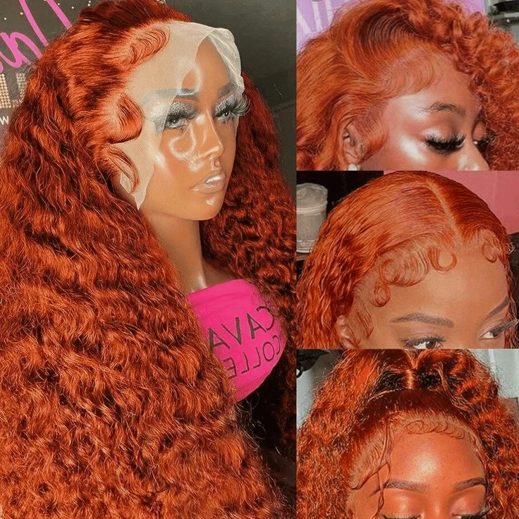 10″ – 40″ Ginger Color Water Wave Human Hair Lace Front Wig