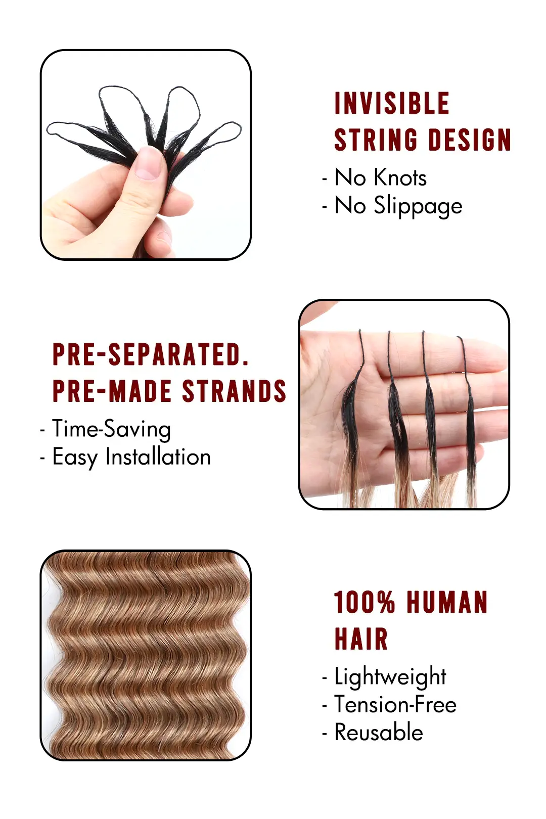 14″ – 24″ #1B/27 Deep Wave Human Hair Crochet Hair