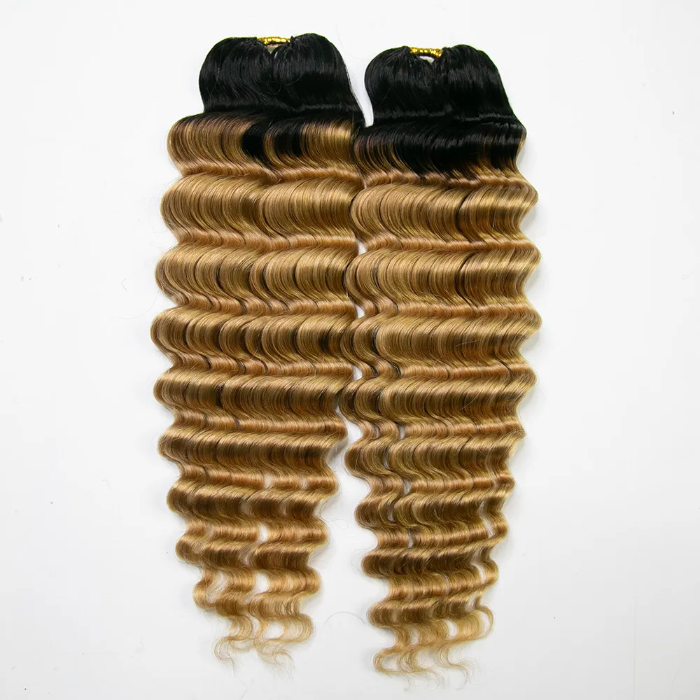 14″ – 24″ #1B/27 Deep Wave Human Hair Crochet Hair