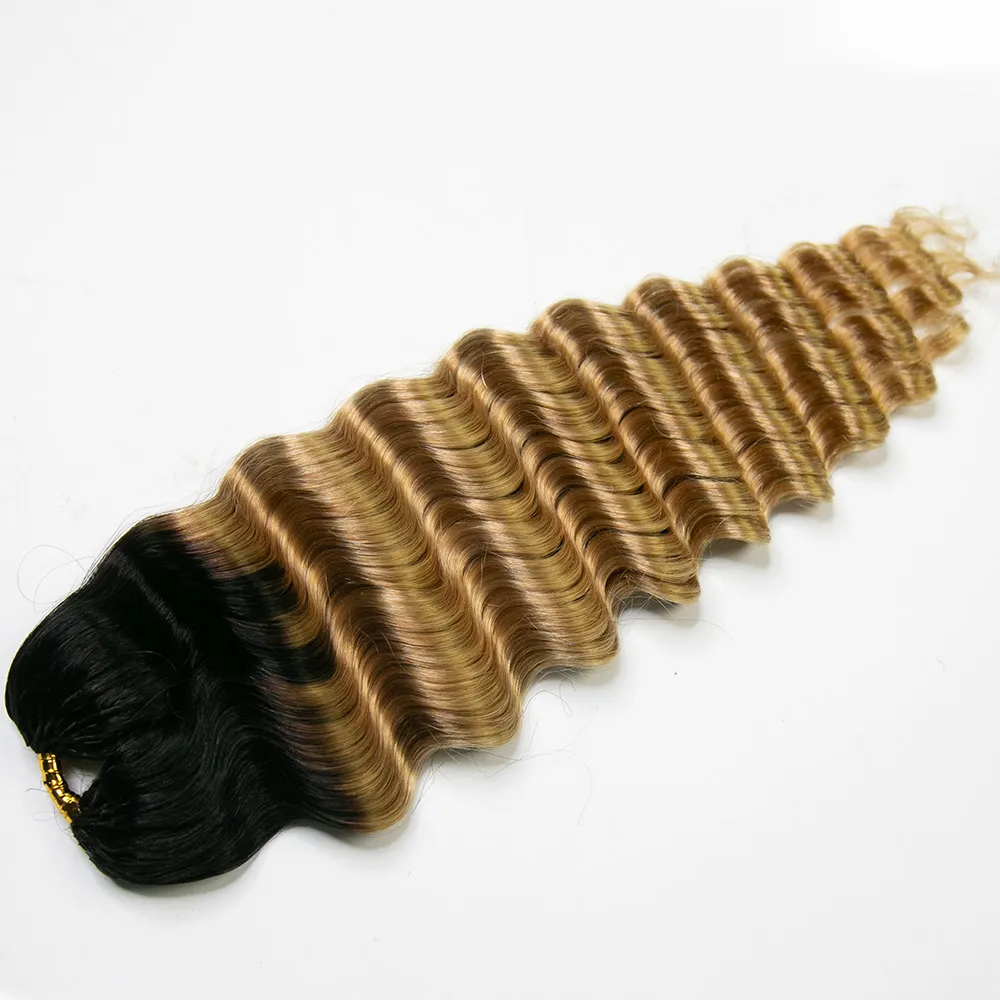 14″ – 24″ #1B/27 Deep Wave Human Hair Crochet Hair