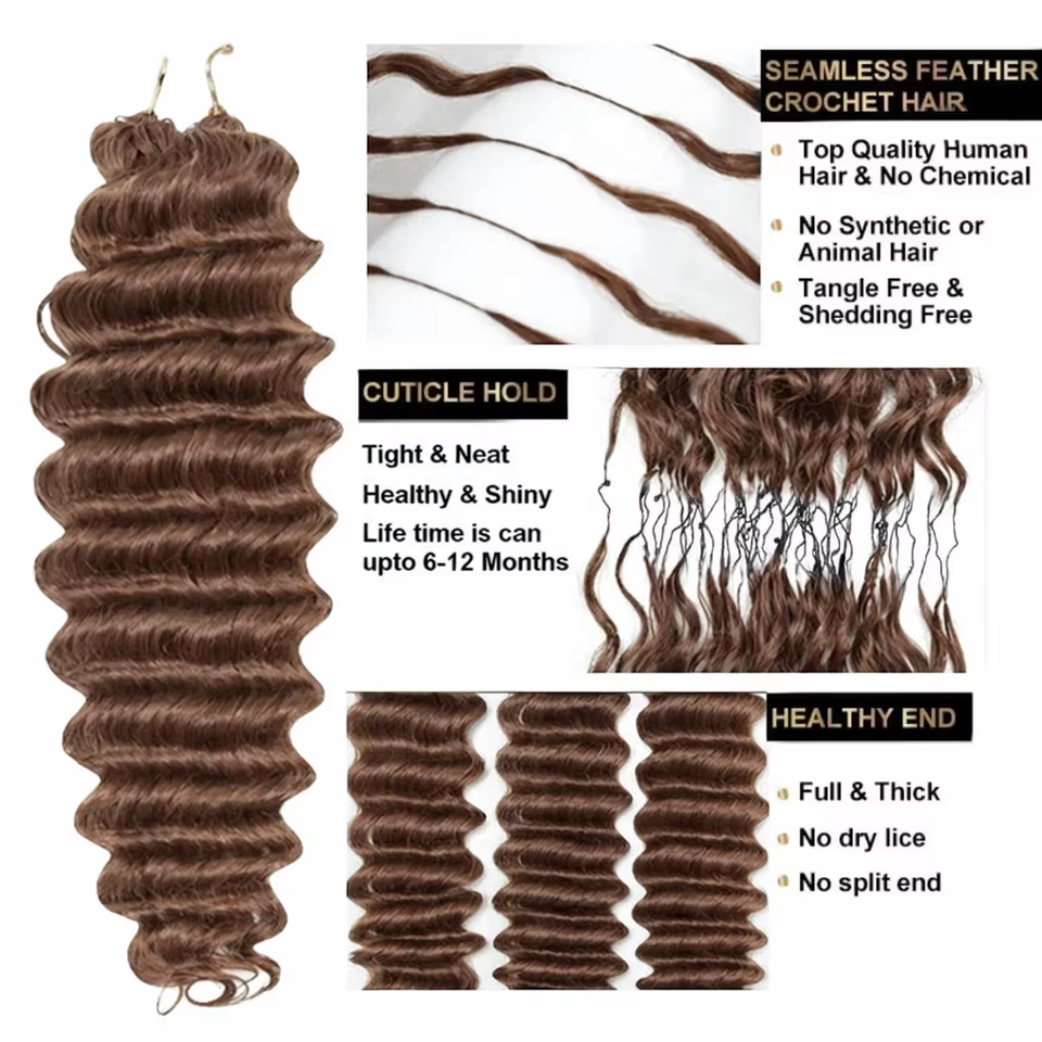 14″ – 24″ #30 Deep Wave Human Hair Crochet Hair