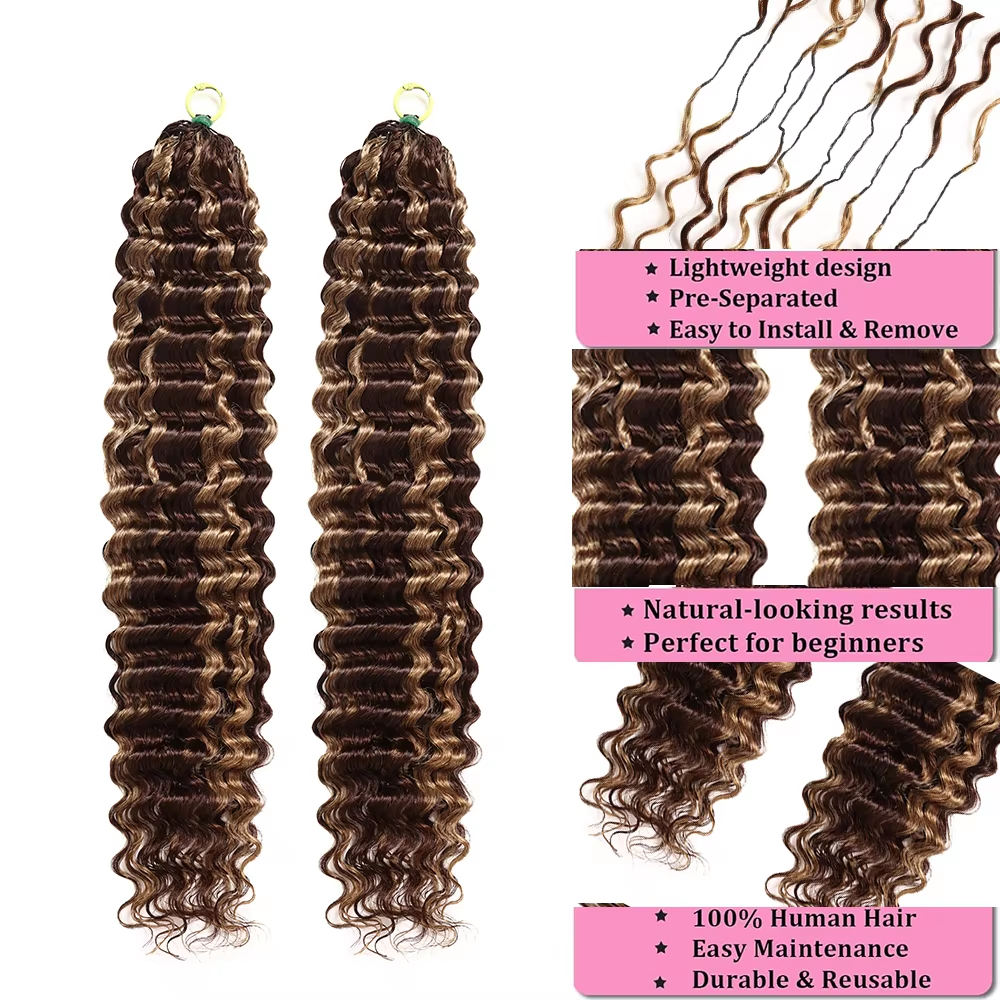 14″ – 24″ #4/27 Deep Wave Human Hair Crochet Hair
