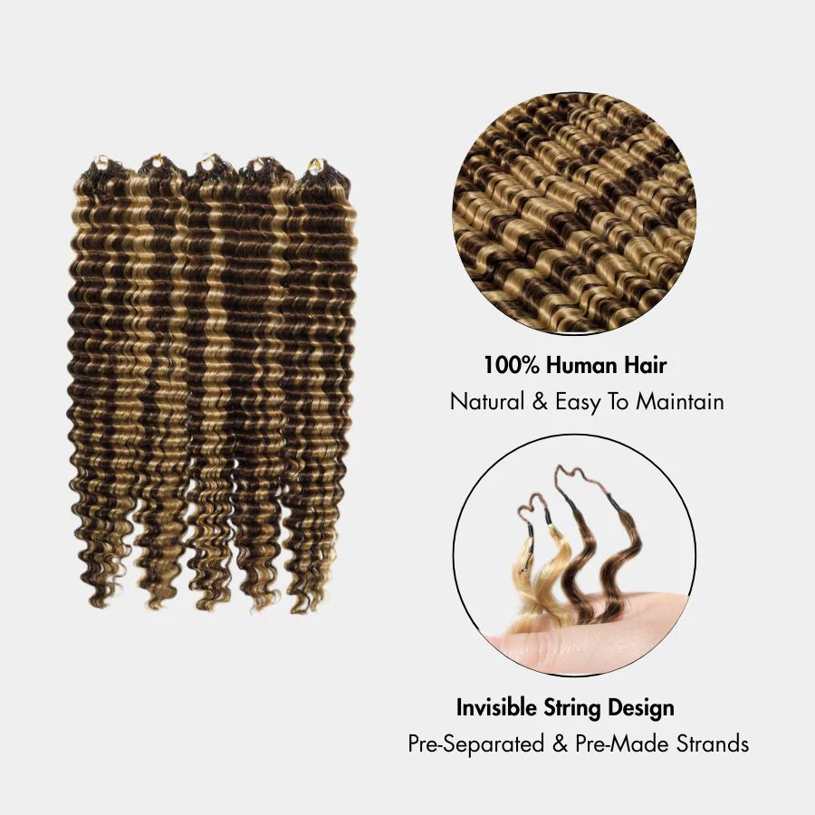 14″ – 24″ #4/27 Deep Wave Human Hair Crochet Hair
