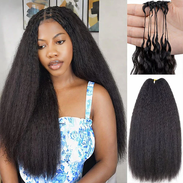 14″ – 24″ Natural Color Kinky Straight Human Hair Crochet Hair