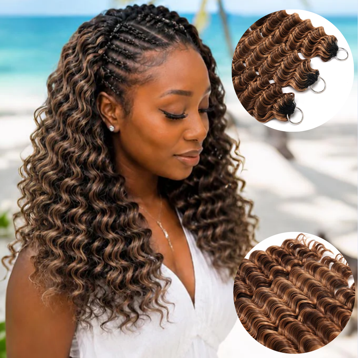 14″ – 24″ #4/27 Deep Wave Human Hair Crochet Hair
