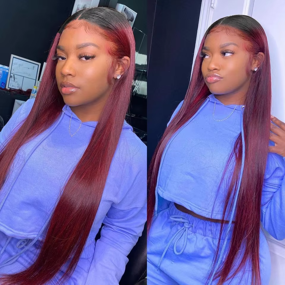 10″ – 20″ #1B/99J Color Straight Human Hair 4*4 Lace Closure
