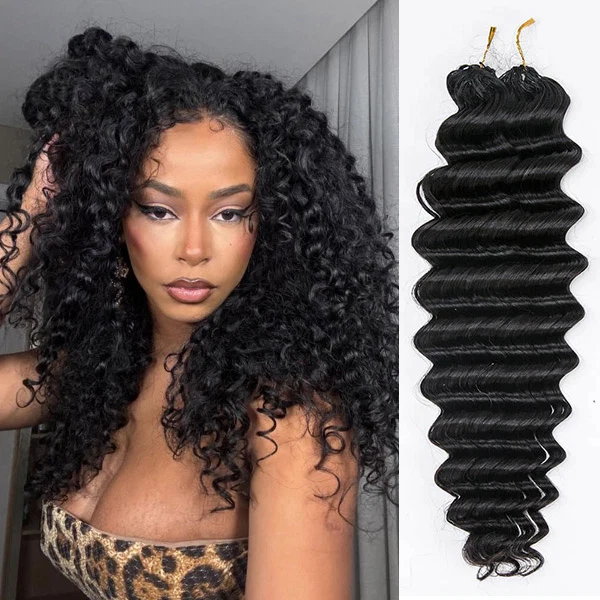 14″ – 24″ Natural Color Deep Wave Human Hair Crochet Hair