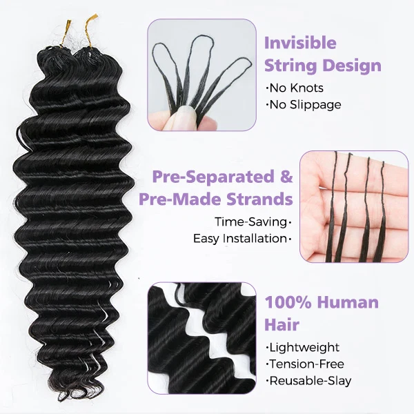 14″ – 24″ Natural Color Deep Wave Human Hair Crochet Hair