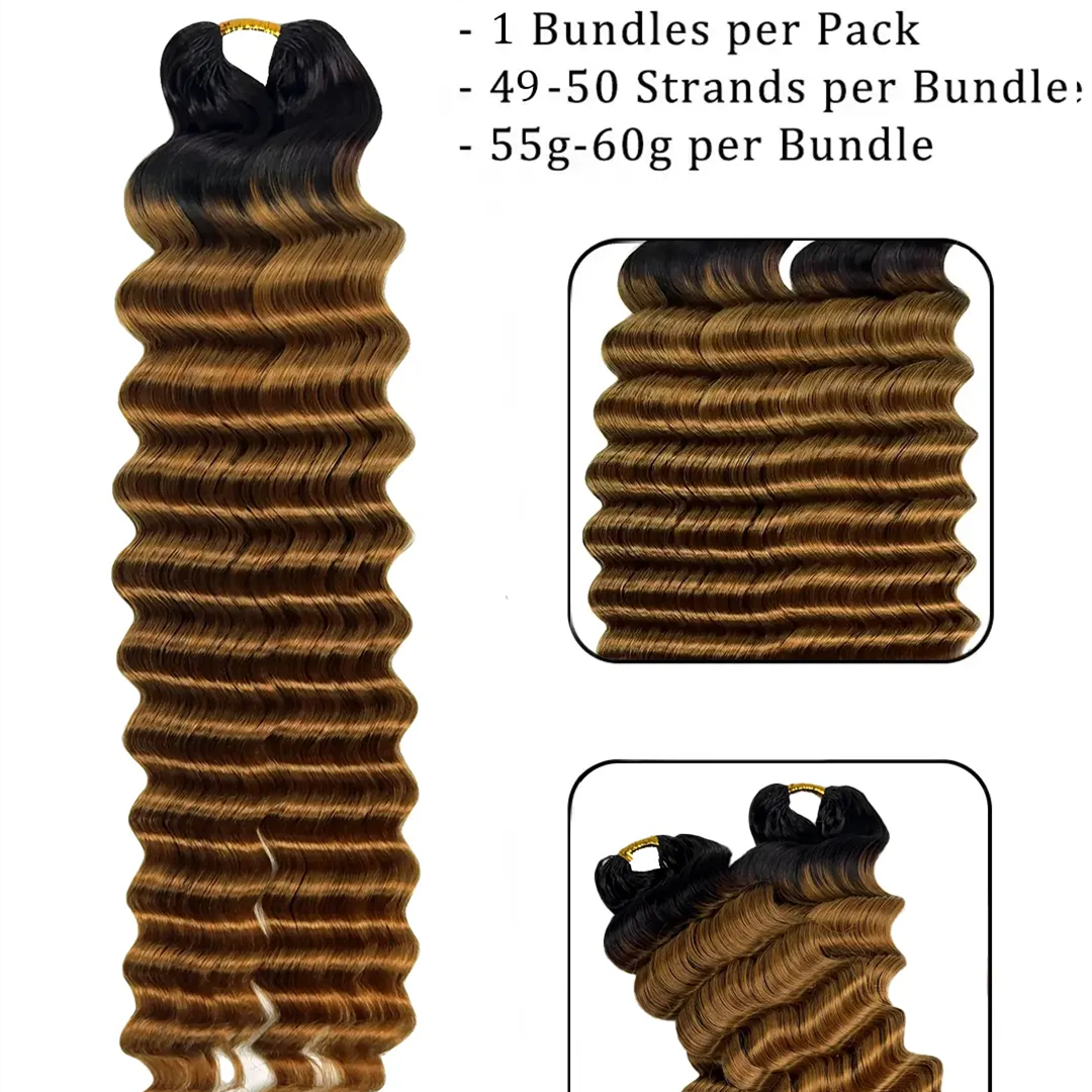 14″ – 24″ #1B/30 Deep Wave Human Hair Crochet Hair