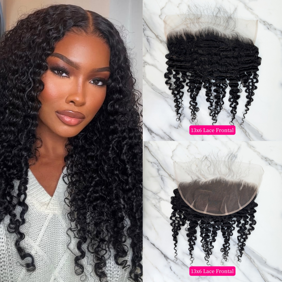 10″ – 20″ Natural Black Color Burmese Curly Human Hair 13*6 Lace Frontal with Pre Plucked Natural Hairline