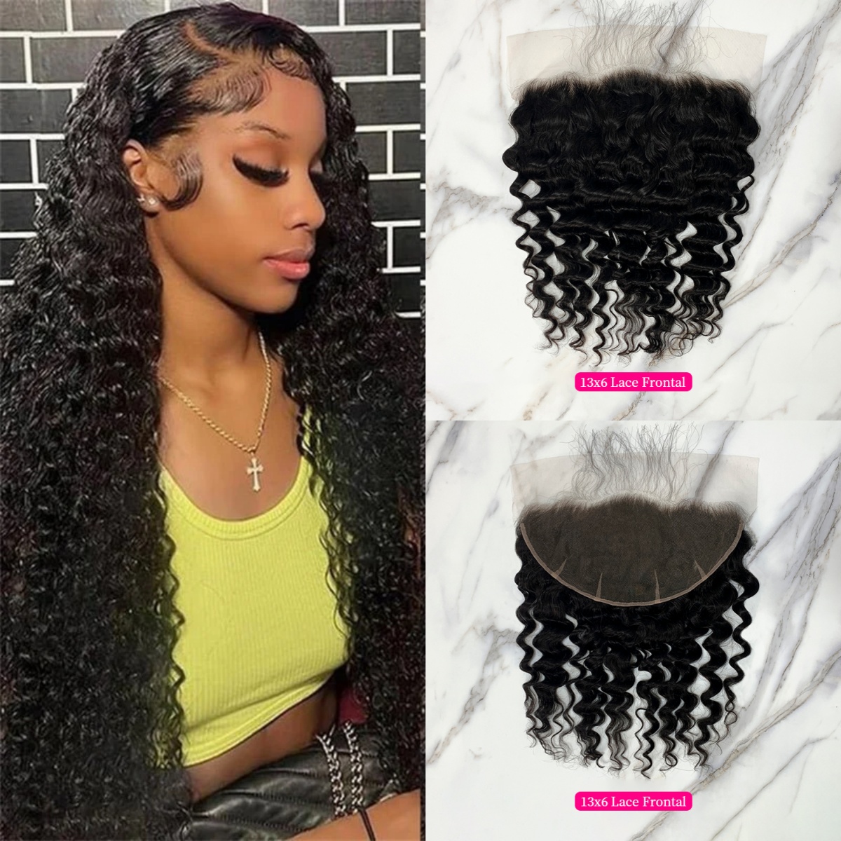 10″ – 20″ Natural Black Color Pineapple Wave Human Hair 13*6 Lace Frontal with Pre Plucked Natural Hairline