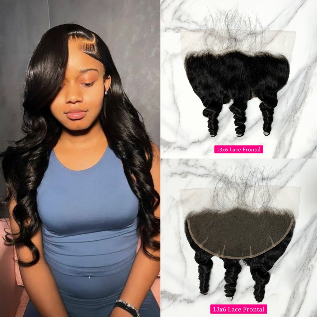 10″ – 20″ Natural Black Color Loose Wave Human Hair 13*6 Lace Frontal with Pre Plucked Natural Hairline