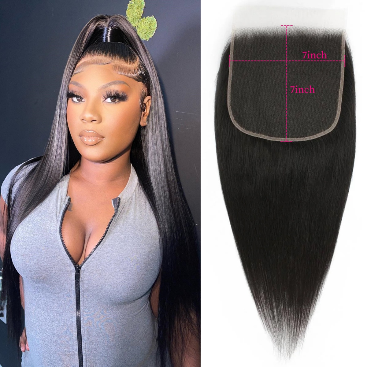 10″ – 20″ Natural Black Color Straight Human Hair 7*7 Lace Closure