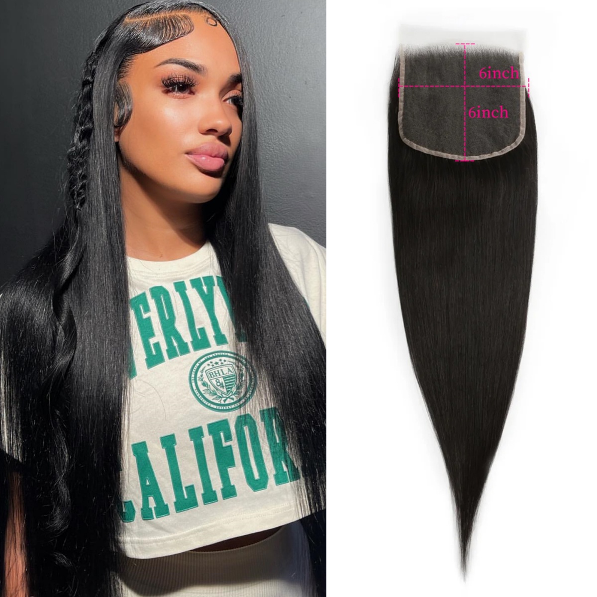 10″ – 20″ Natural Black Color Straight Human Hair 6*6 Lace Closure