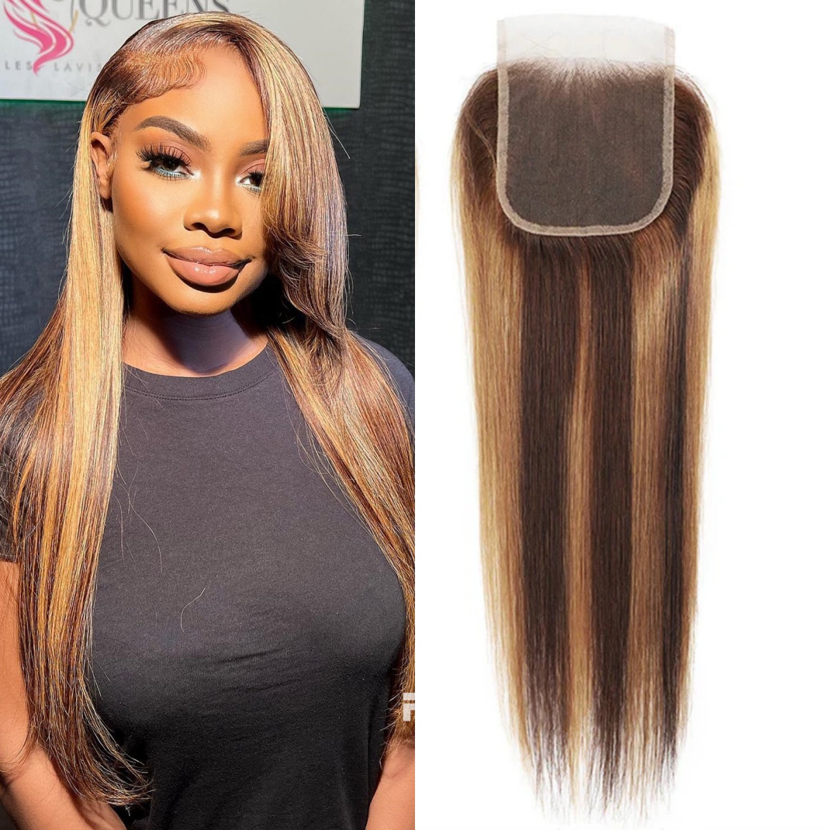 10″ – 20″ Highlight Color Straight Human Hair 4*4 Lace Closure