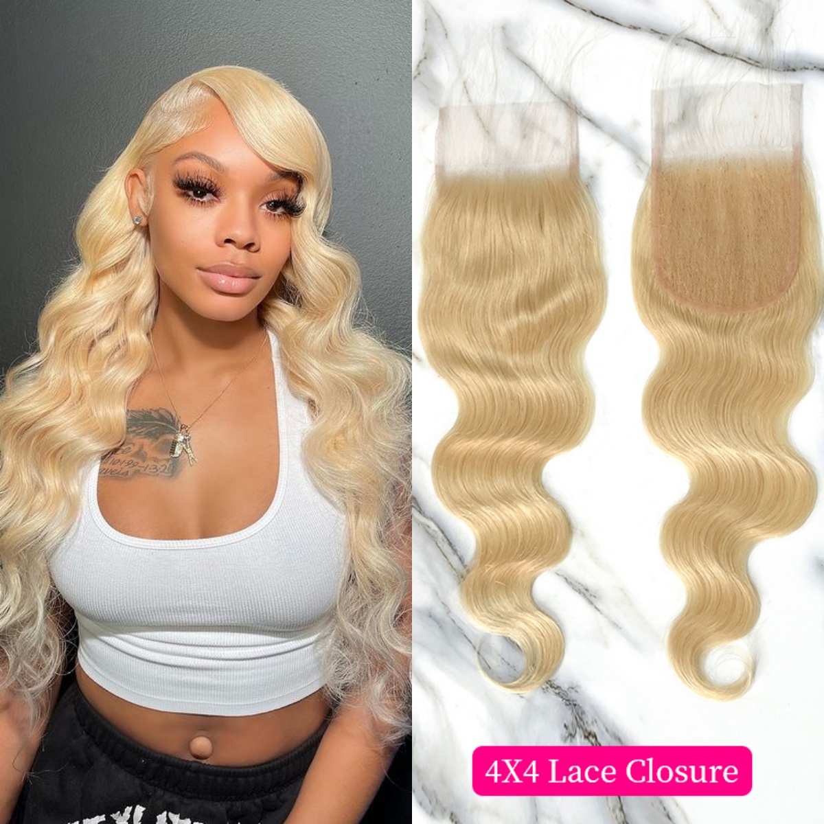 10″ – 20″ #613 Color Body Wave Human Hair 4*4 Lace Closure