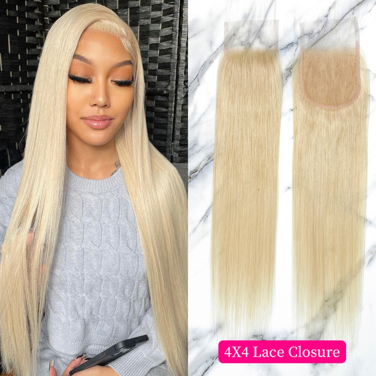10″ – 20″ #613 Color Straight Human Hair 4*4 Lace Closure