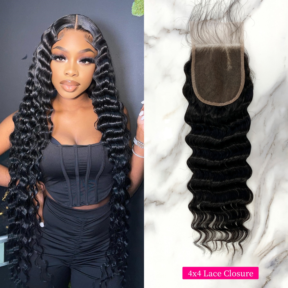 10″ – 20″ Natural Black Color Pineapple Wave Human Hair 4*4 Lace Closure