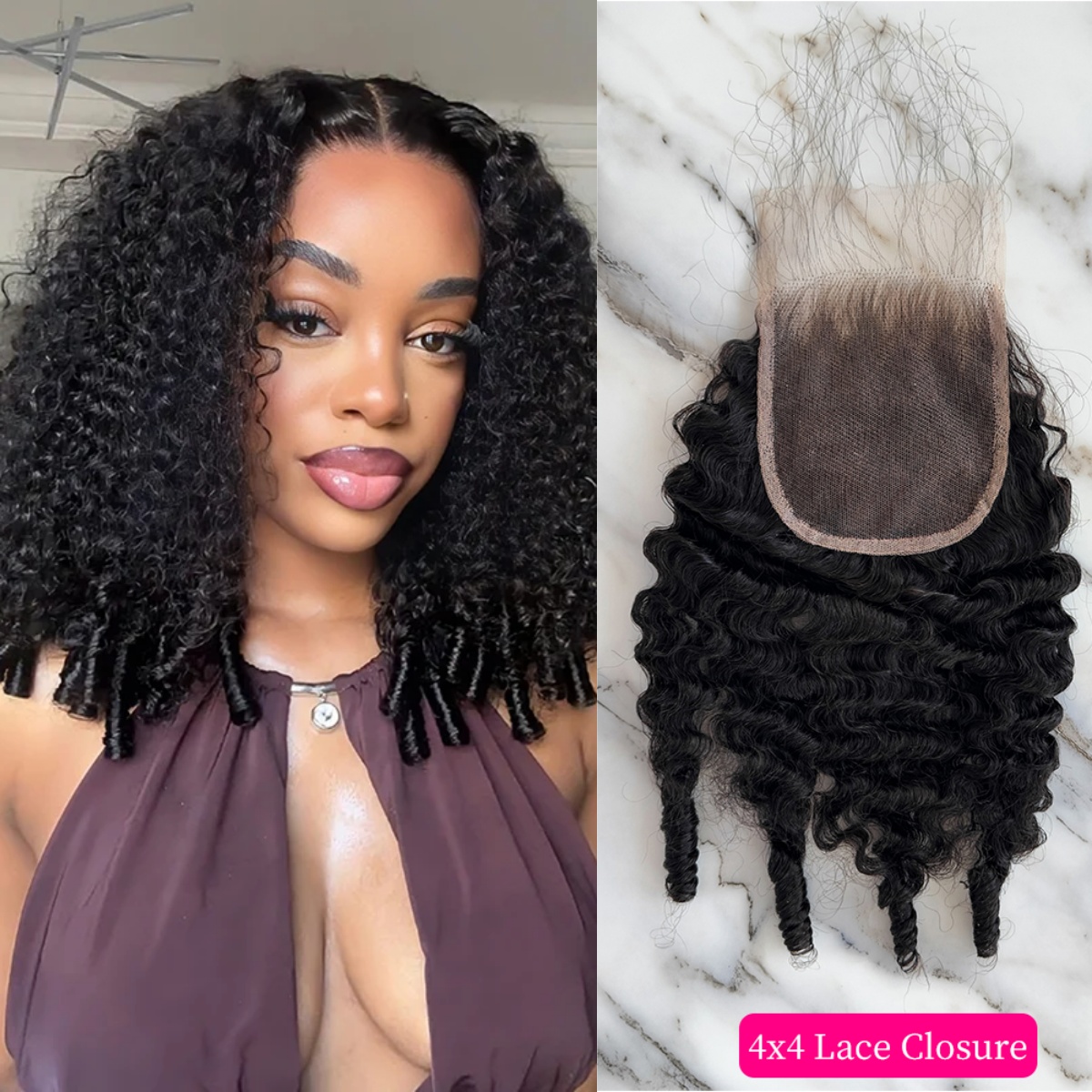 10″ – 20″ Natural Black Color Burmese Wave Human Hair 4*4 Lace Closure