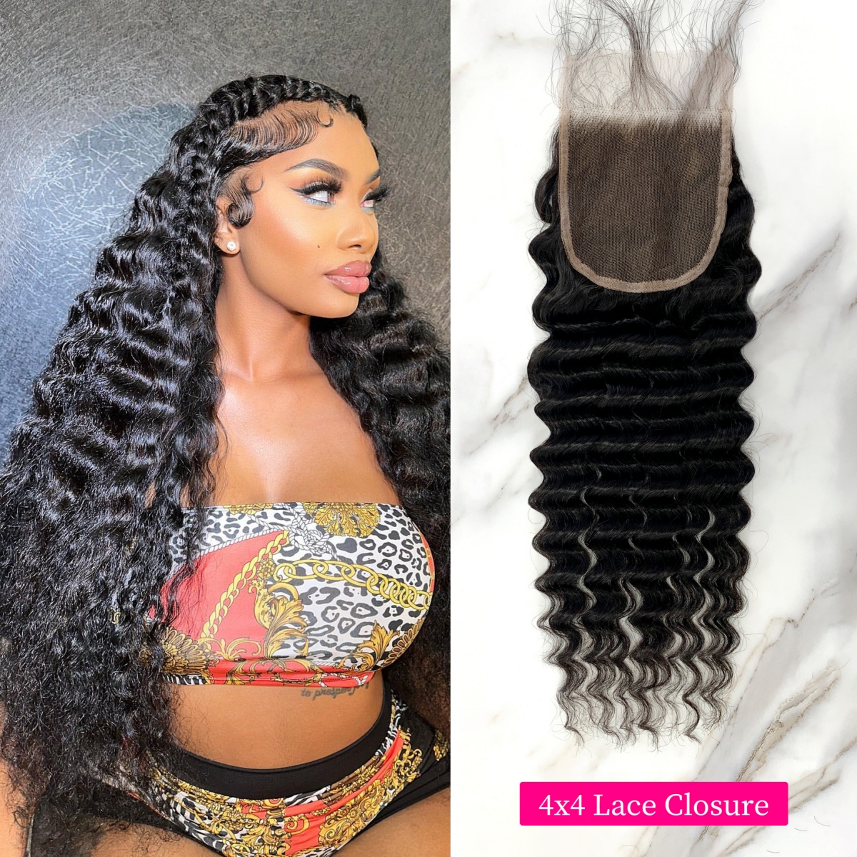 10″ – 20″ Natural Black Color Deep Wave Human Hair 4*4 Lace Closure