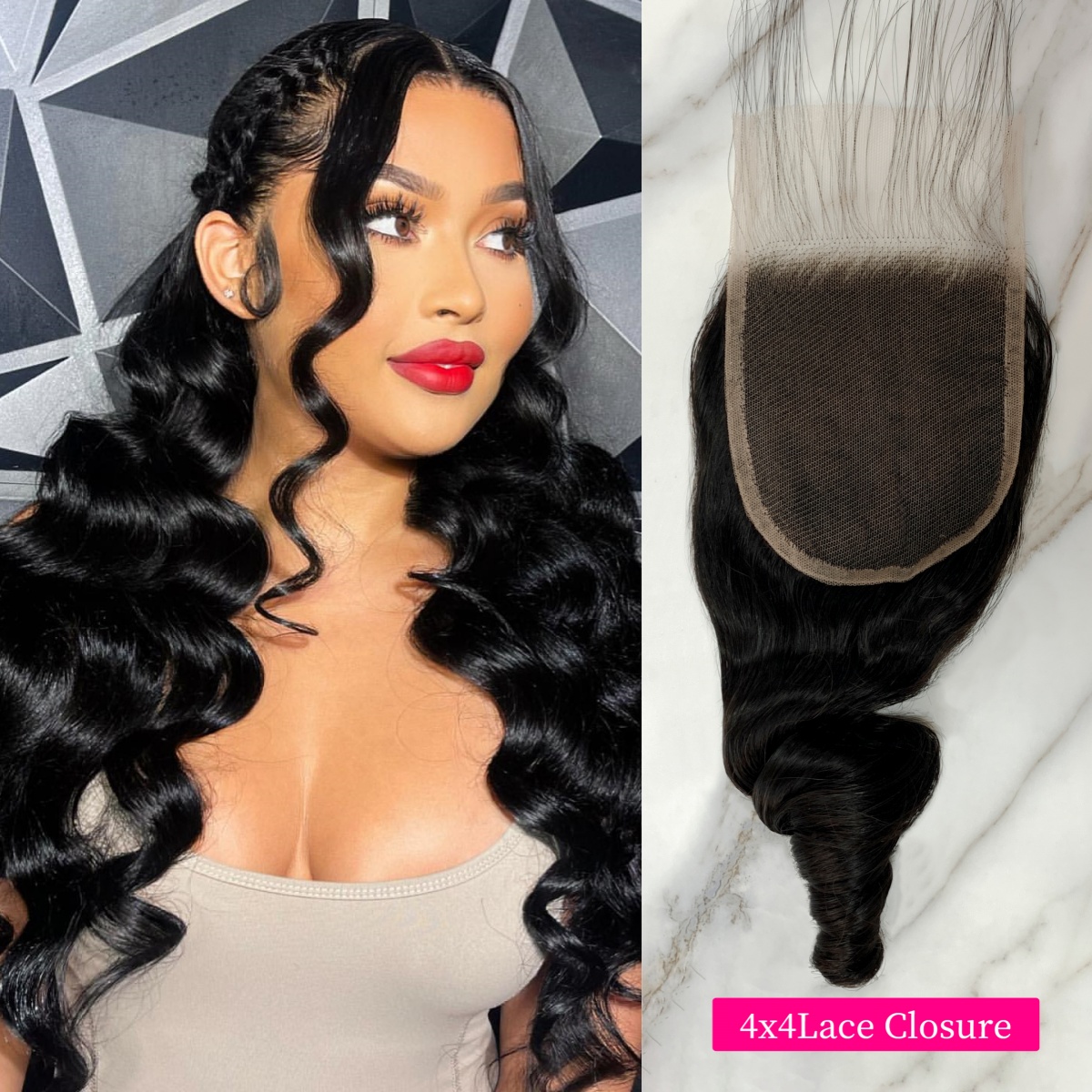 10″ – 20″ Natural Black Color Loose Wave Human Hair 4*4 Lace Closure